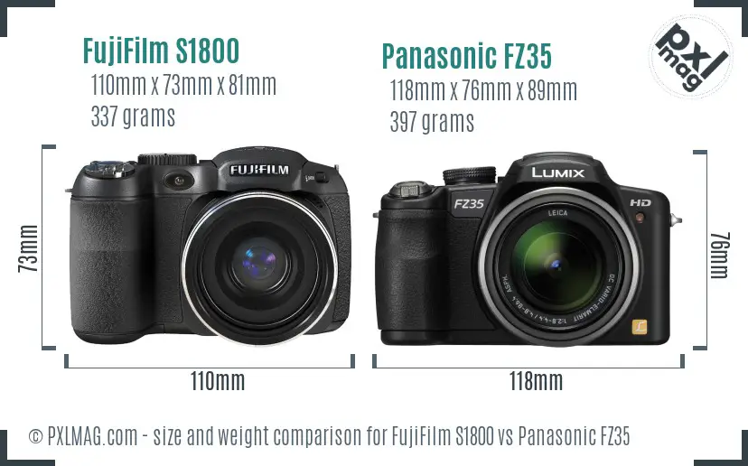 FujiFilm S1800 vs Panasonic FZ35 size comparison
