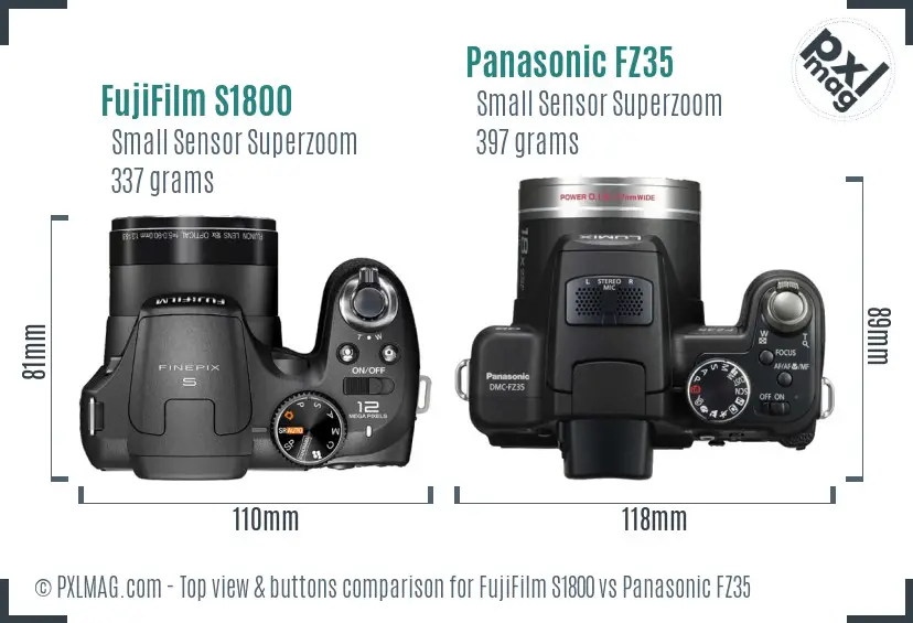 FujiFilm S1800 vs Panasonic FZ35 top view buttons comparison