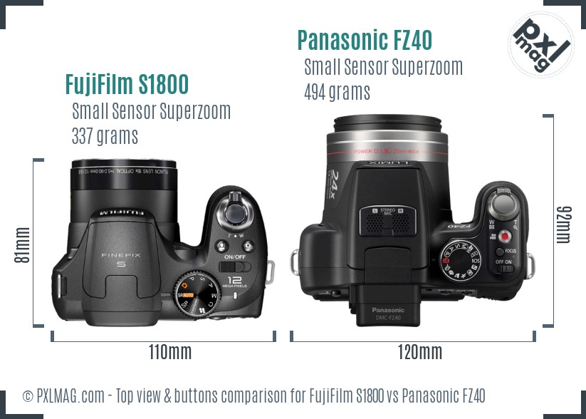 FujiFilm S1800 vs Panasonic FZ40 top view buttons comparison