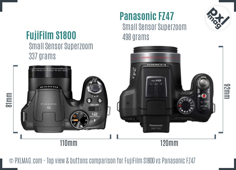 FujiFilm S1800 vs Panasonic FZ47 top view buttons comparison