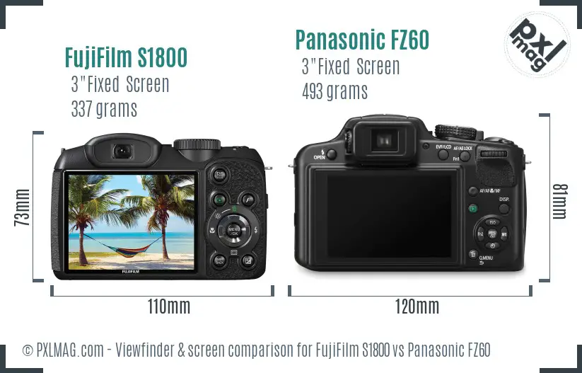 FujiFilm S1800 vs Panasonic FZ60 Screen and Viewfinder comparison