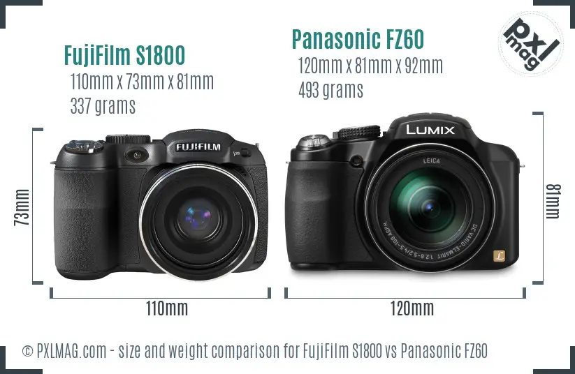 FujiFilm S1800 vs Panasonic FZ60 size comparison