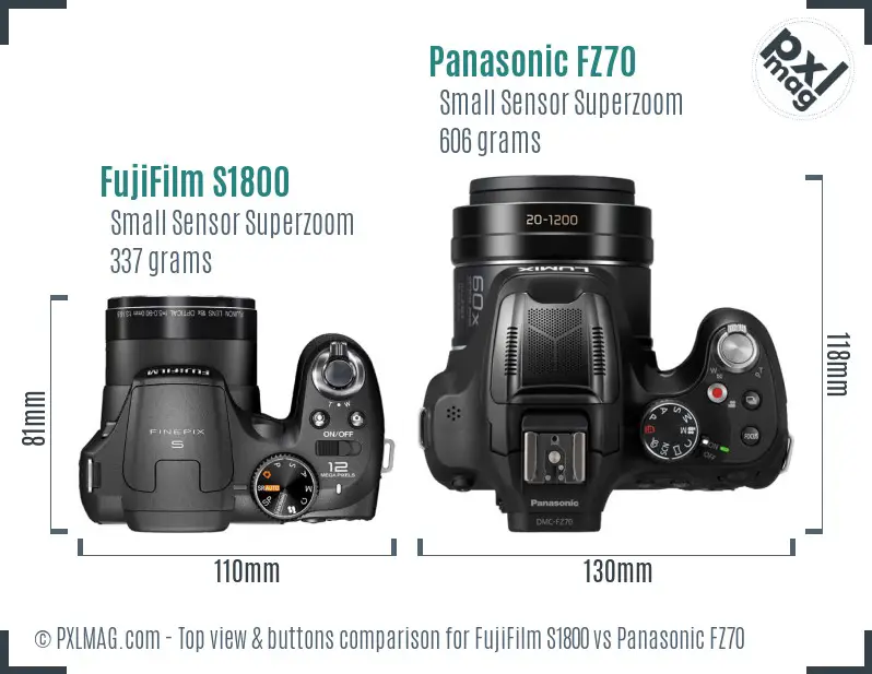 Top view showing design and layout of FujiFilm S1800 and Panasonic FZ70