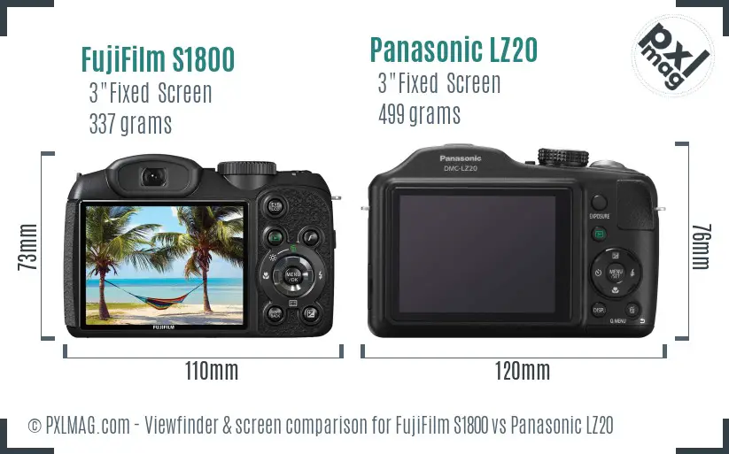 FujiFilm S1800 vs Panasonic LZ20 Screen and Viewfinder comparison