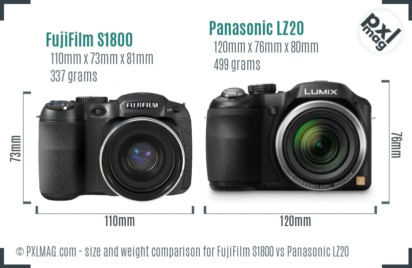 FujiFilm S1800 vs Panasonic LZ20 size comparison