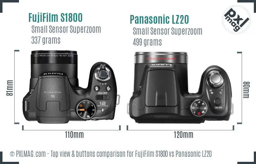 FujiFilm S1800 vs Panasonic LZ20 top view buttons comparison