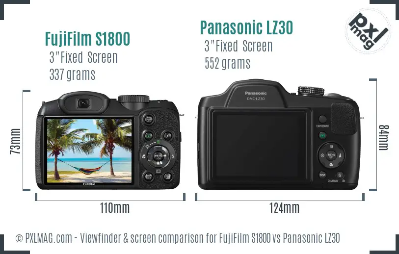 FujiFilm S1800 vs Panasonic LZ30 Screen and Viewfinder comparison