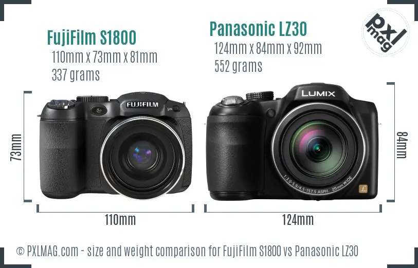 FujiFilm S1800 vs Panasonic LZ30 size comparison