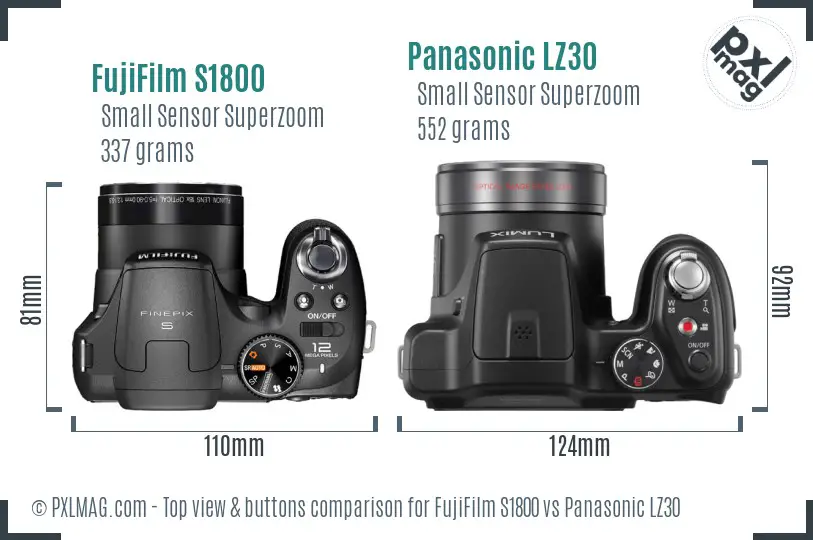 FujiFilm S1800 vs Panasonic LZ30 top view buttons comparison