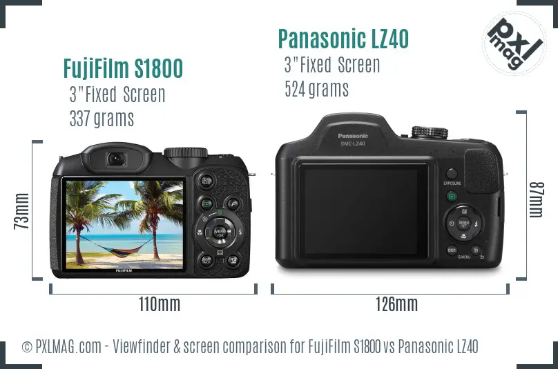 FujiFilm S1800 vs Panasonic LZ40 Screen and Viewfinder comparison FujiFilm S1800 vs Panasonic LZ40 Screen and Viewfinder comparison