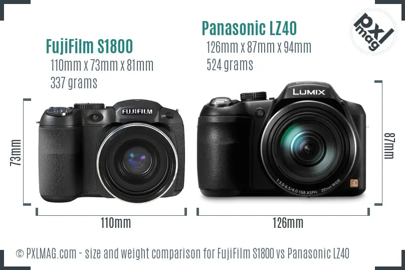 FujiFilm S1800 vs Panasonic LZ40 size comparison FujiFilm S1800 vs Panasonic LZ40 size comparison