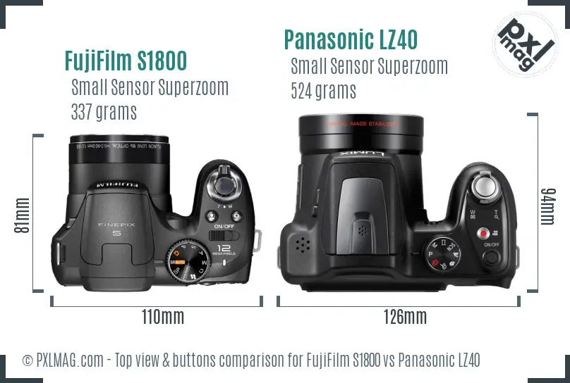 FujiFilm S1800 vs Panasonic LZ40 top view buttons comparison FujiFilm S1800 vs Panasonic LZ40 top view buttons comparison