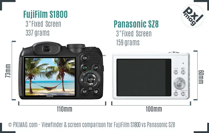 FujiFilm S1800 vs Panasonic SZ8 Screen and Viewfinder comparison FujiFilm S1800 vs Panasonic SZ8 Screen and Viewfinder comparison