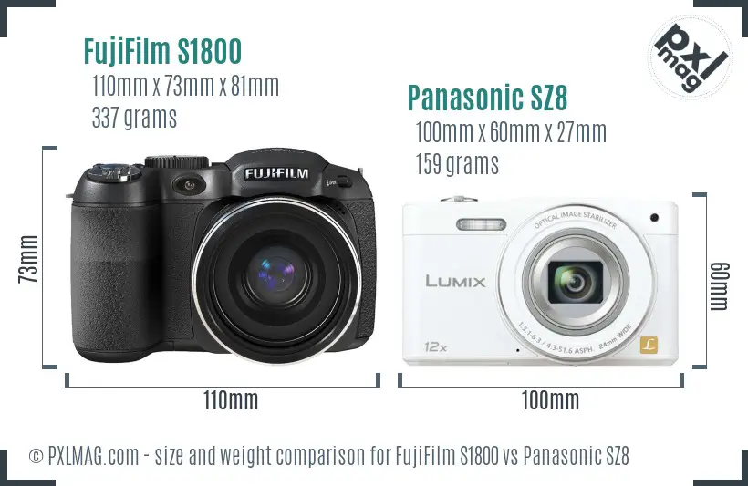FujiFilm S1800 vs Panasonic SZ8 size comparison FujiFilm S1800 vs Panasonic SZ8 size comparison