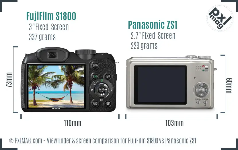 FujiFilm S1800 vs Panasonic ZS1 Screen and Viewfinder comparison