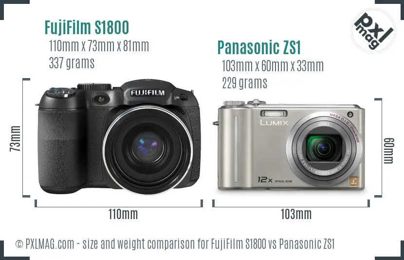 FujiFilm S1800 vs Panasonic ZS1 size comparison