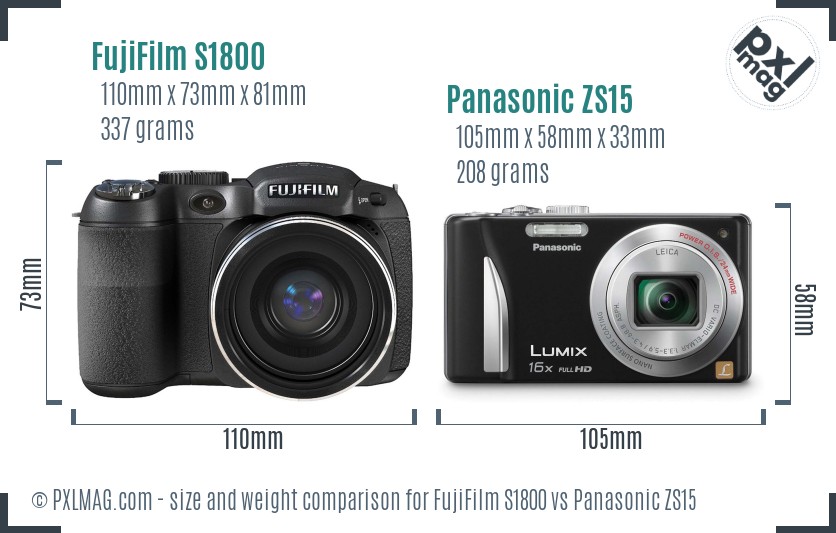 FujiFilm S1800 vs Panasonic ZS15 size comparison FujiFilm S1800 vs Panasonic ZS15 size comparison