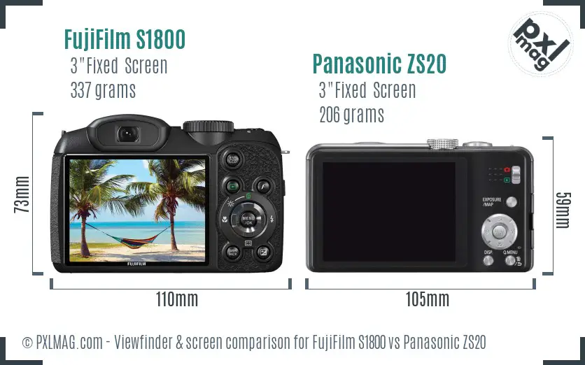 FujiFilm S1800 vs Panasonic ZS20 Screen and Viewfinder comparison FujiFilm S1800 vs Panasonic ZS20 Screen and Viewfinder comparison