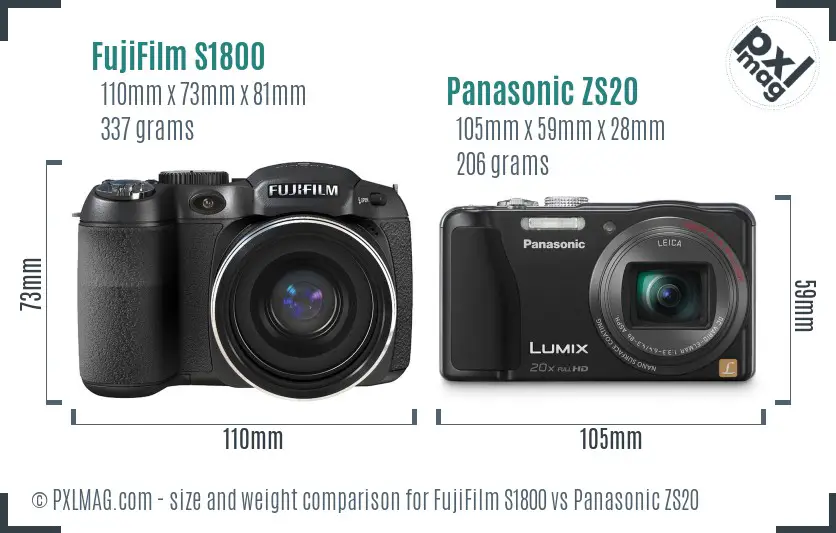 FujiFilm S1800 vs Panasonic ZS20 size comparison FujiFilm S1800 vs Panasonic ZS20 size comparison