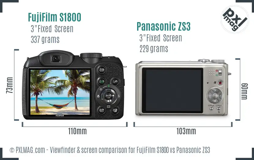 FujiFilm S1800 vs Panasonic ZS3 Screen and Viewfinder comparison