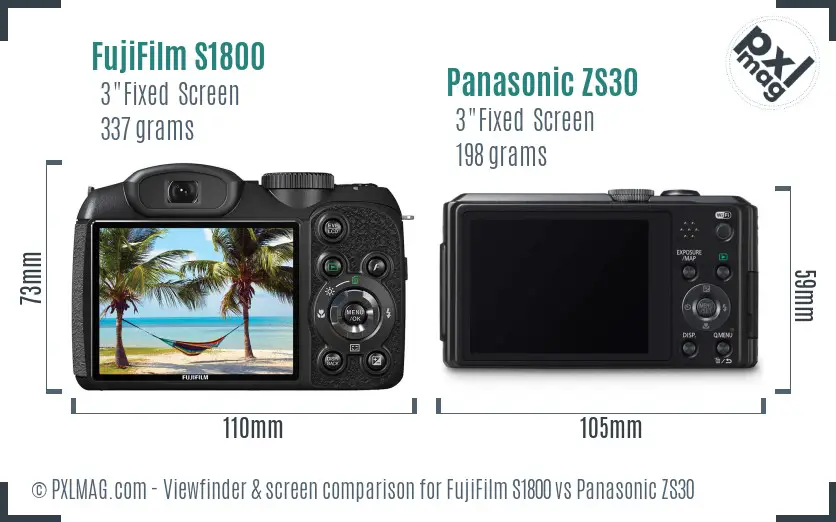 FujiFilm S1800 vs Panasonic ZS30 Screen and Viewfinder comparison FujiFilm S1800 vs Panasonic ZS30 Screen and Viewfinder comparison