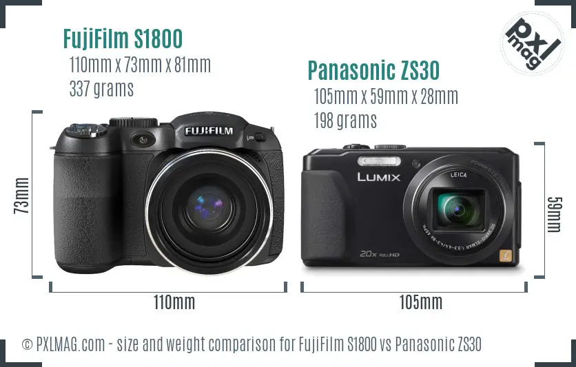 FujiFilm S1800 vs Panasonic ZS30 size comparison FujiFilm S1800 vs Panasonic ZS30 size comparison