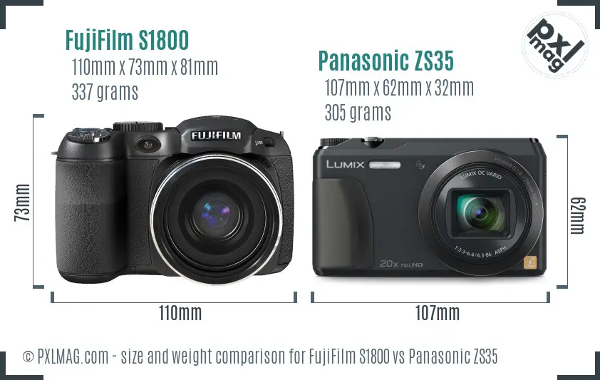FujiFilm S1800 vs Panasonic ZS35 size comparison