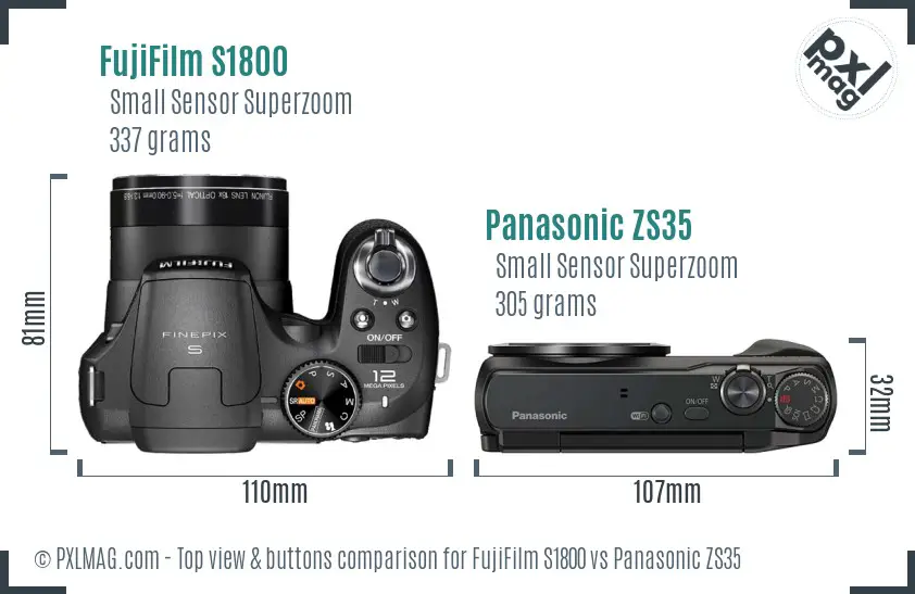 FujiFilm S1800 vs Panasonic ZS35 top view buttons comparison