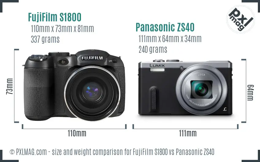 FujiFilm S1800 vs Panasonic ZS40 size comparison