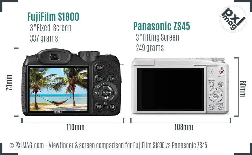 FujiFilm S1800 vs Panasonic ZS45 Screen and Viewfinder comparison