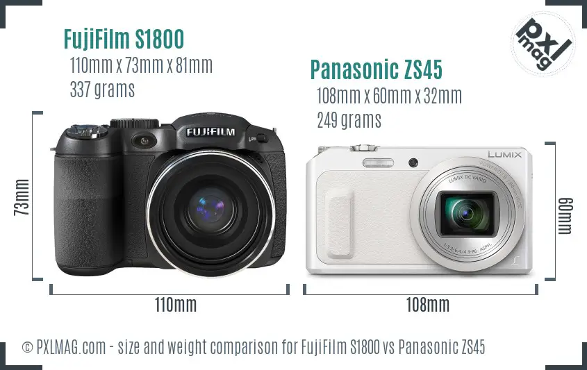 FujiFilm S1800 vs Panasonic ZS45 size comparison