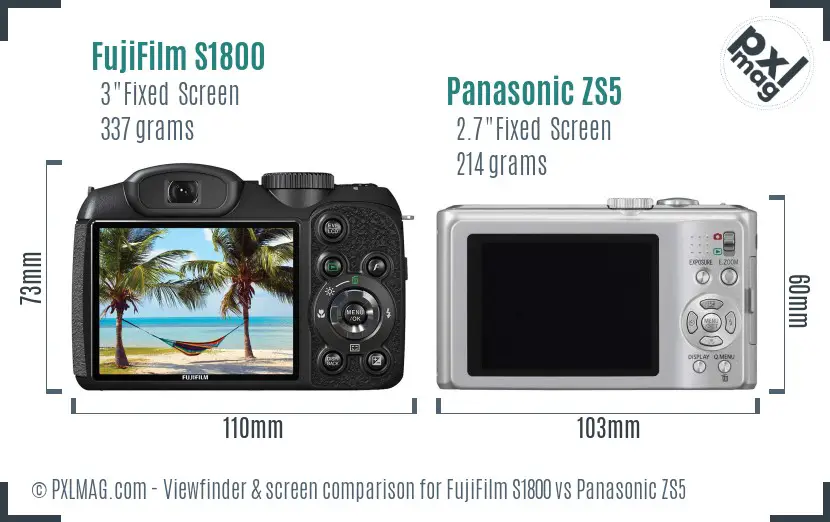 FujiFilm S1800 vs Panasonic ZS5 Screen and Viewfinder comparison FujiFilm S1800 vs Panasonic ZS5 Screen and Viewfinder comparison