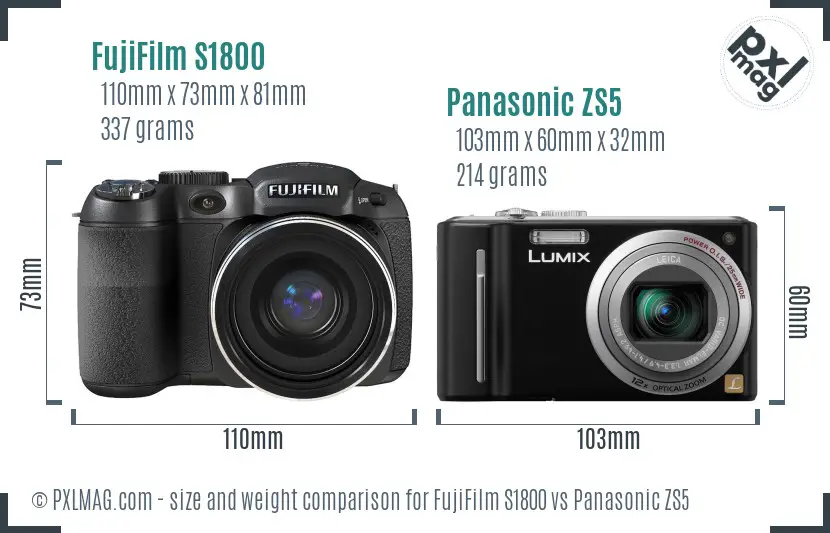 FujiFilm S1800 vs Panasonic ZS5 size comparison FujiFilm S1800 vs Panasonic ZS5 size comparison