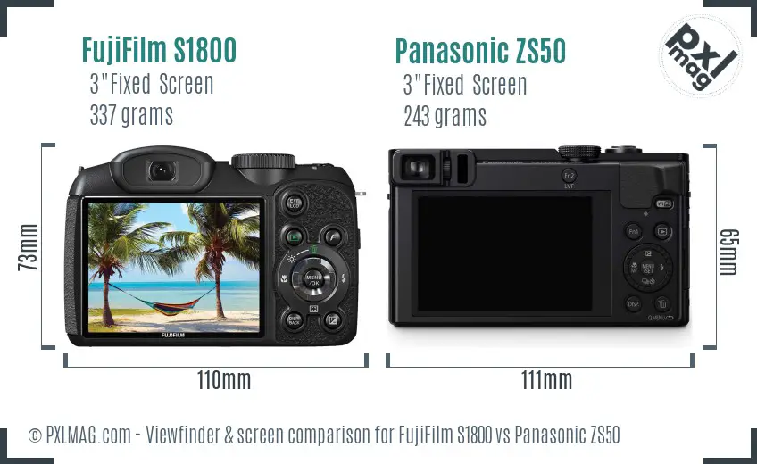 FujiFilm S1800 vs Panasonic ZS50 Screen and Viewfinder comparison
