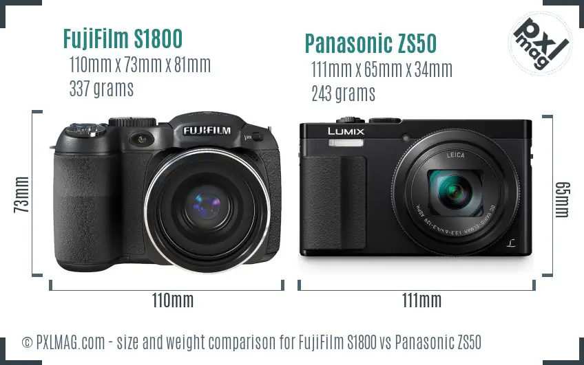 FujiFilm S1800 vs Panasonic ZS50 size comparison