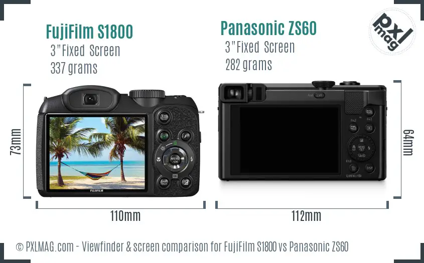 FujiFilm S1800 vs Panasonic ZS60 Screen and Viewfinder comparison