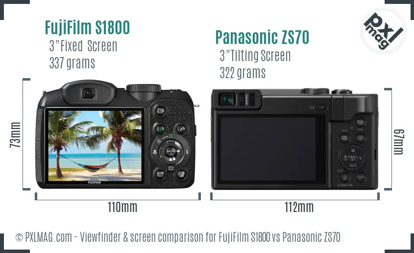 FujiFilm S1800 vs Panasonic ZS70 Screen and Viewfinder comparison