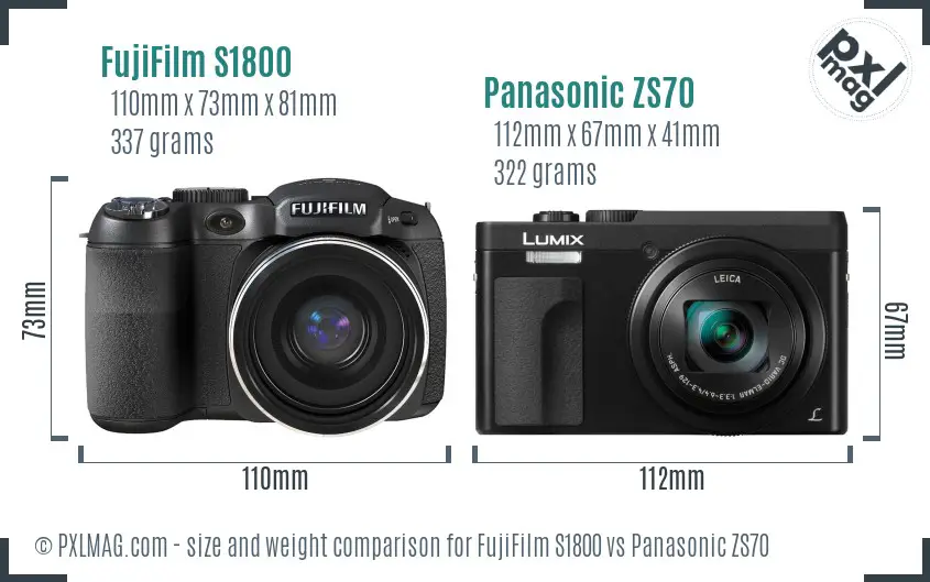 FujiFilm S1800 vs Panasonic ZS70 size comparison