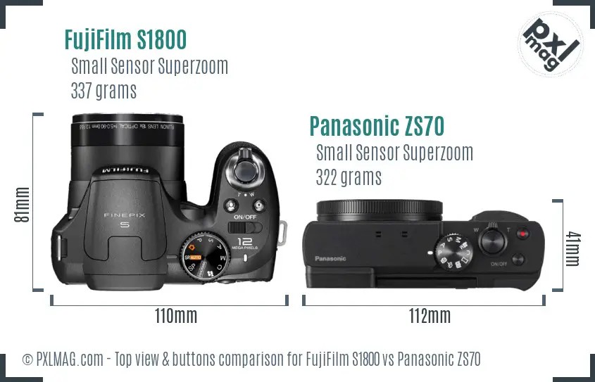 FujiFilm S1800 vs Panasonic ZS70 top view buttons comparison