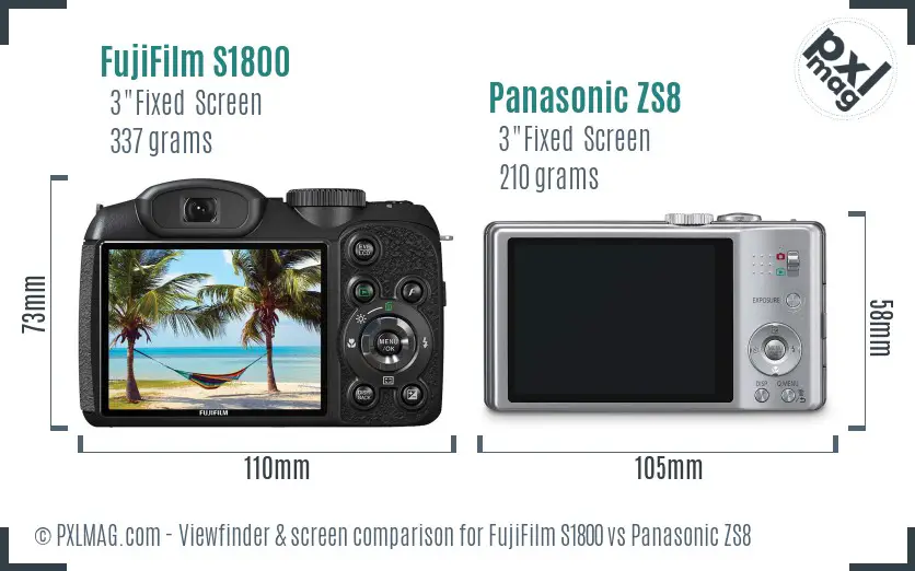 FujiFilm S1800 vs Panasonic ZS8 Screen and Viewfinder comparison FujiFilm S1800 vs Panasonic ZS8 Screen and Viewfinder comparison