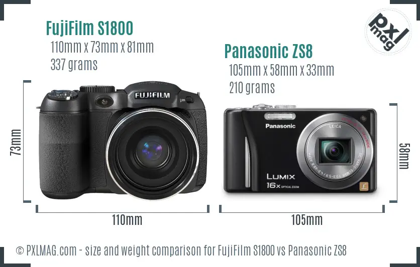 FujiFilm S1800 vs Panasonic ZS8 size comparison FujiFilm S1800 vs Panasonic ZS8 size comparison