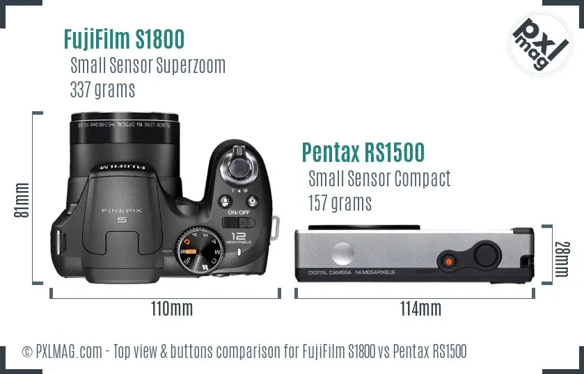 FujiFilm S1800 vs Pentax RS1500 top view buttons comparison