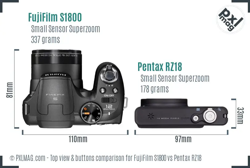 FujiFilm S1800 vs Pentax RZ18 top view buttons comparison