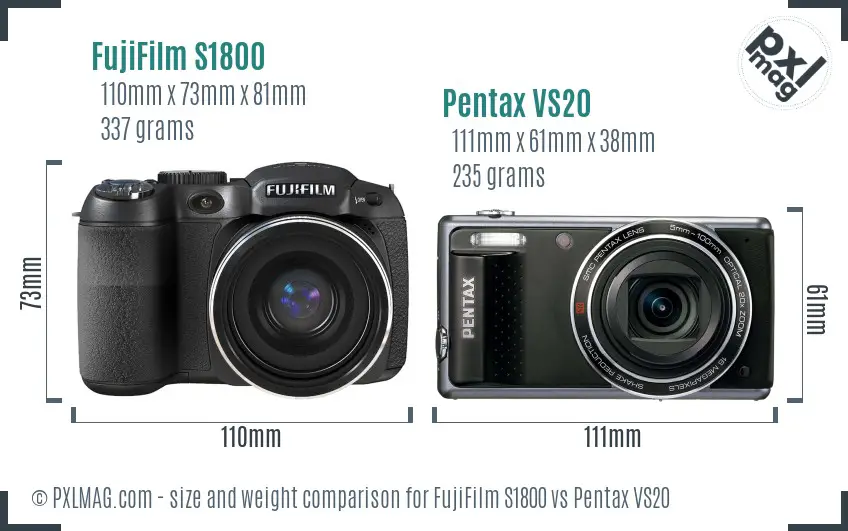 FujiFilm S1800 vs Pentax VS20 size comparison