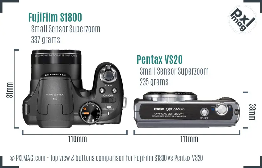 FujiFilm S1800 vs Pentax VS20 top view buttons comparison