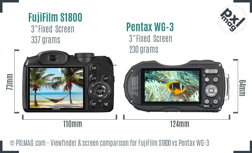 FujiFilm S1800 vs Pentax WG-3 Screen and Viewfinder comparison