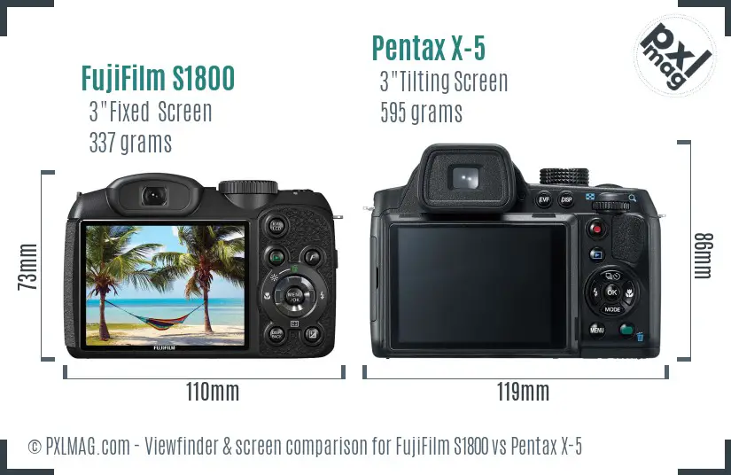 FujiFilm S1800 vs Pentax X-5 Screen and Viewfinder comparison