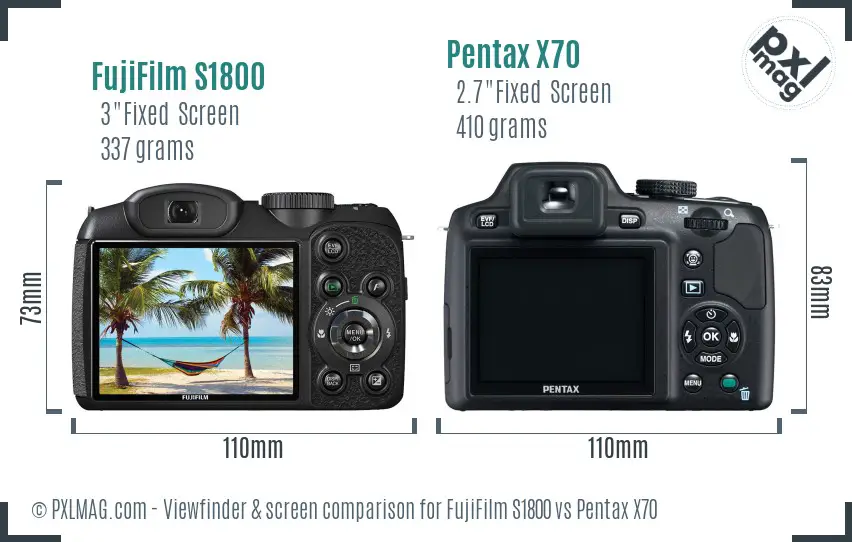 FujiFilm S1800 vs Pentax X70 Screen and Viewfinder comparison