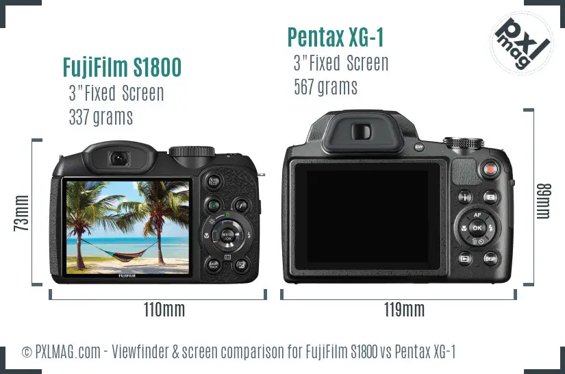 FujiFilm S1800 vs Pentax XG-1 Screen and Viewfinder comparison