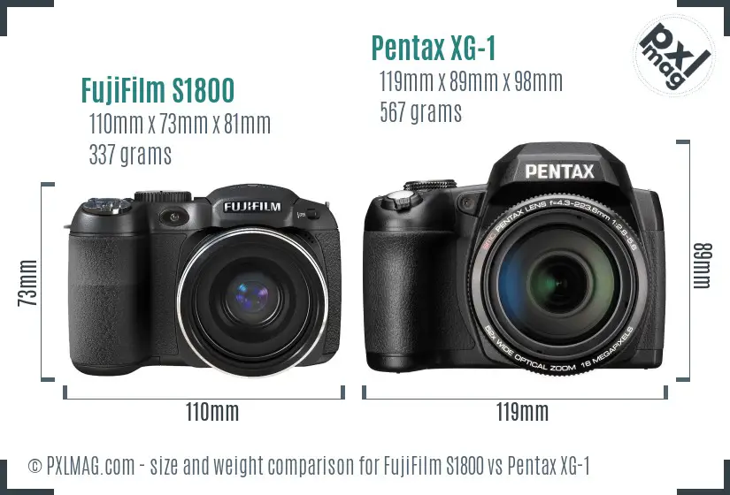 FujiFilm S1800 vs Pentax XG-1 size comparison FujiFilm S1800 vs Pentax XG-1 size comparison